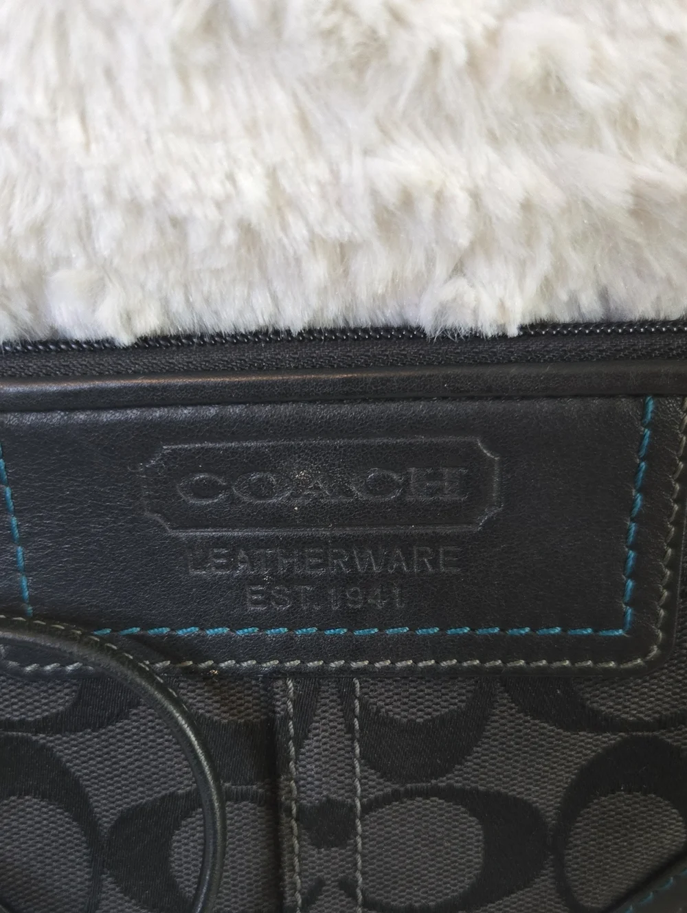Coach Black Signature Canvas Wristlet with Blue Interior
